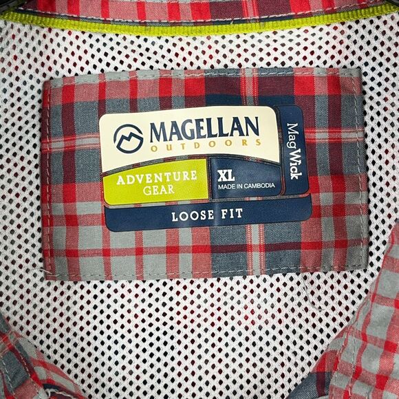 Magellan Shirt Mens Extra Large Red Plaid Loose Wicking Short Sleeve Vented - Picture 3 of 7